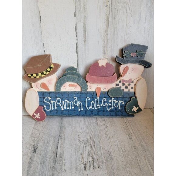 Wooden snowman collector sign family snowflake vintage rustic wall decor - Picture 1 of 8